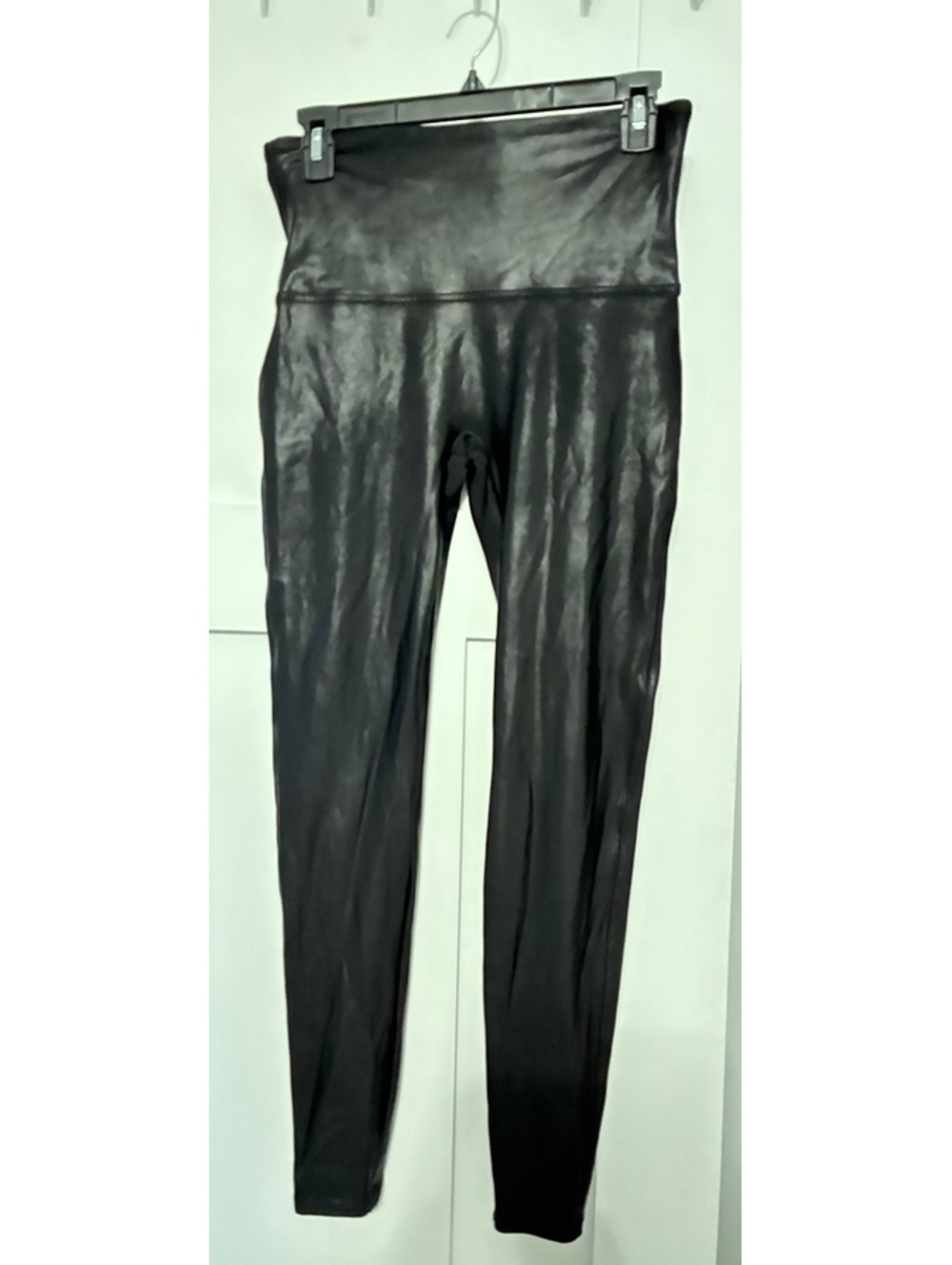 Spanx Faux Leather Liquid Metallic Black Leggings XL